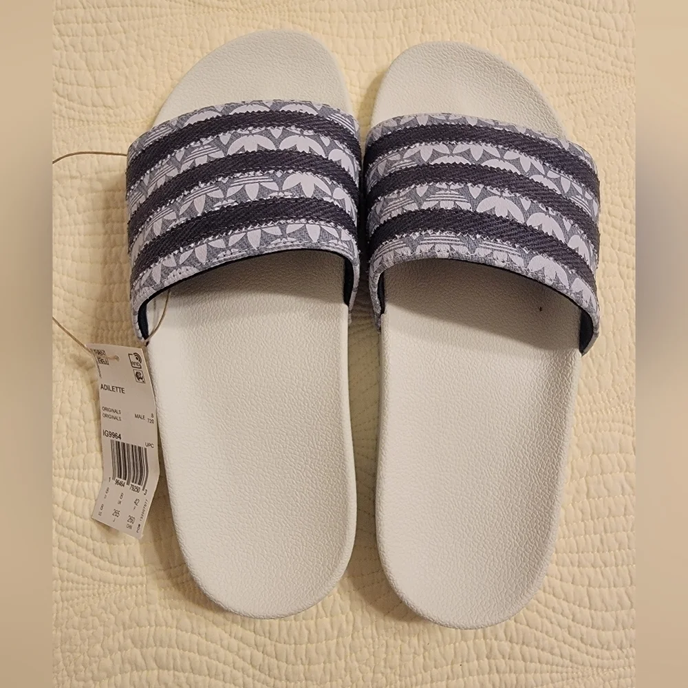 NWT Adidas Men's Slip On Adilette Slides with Denim Blue Colorway